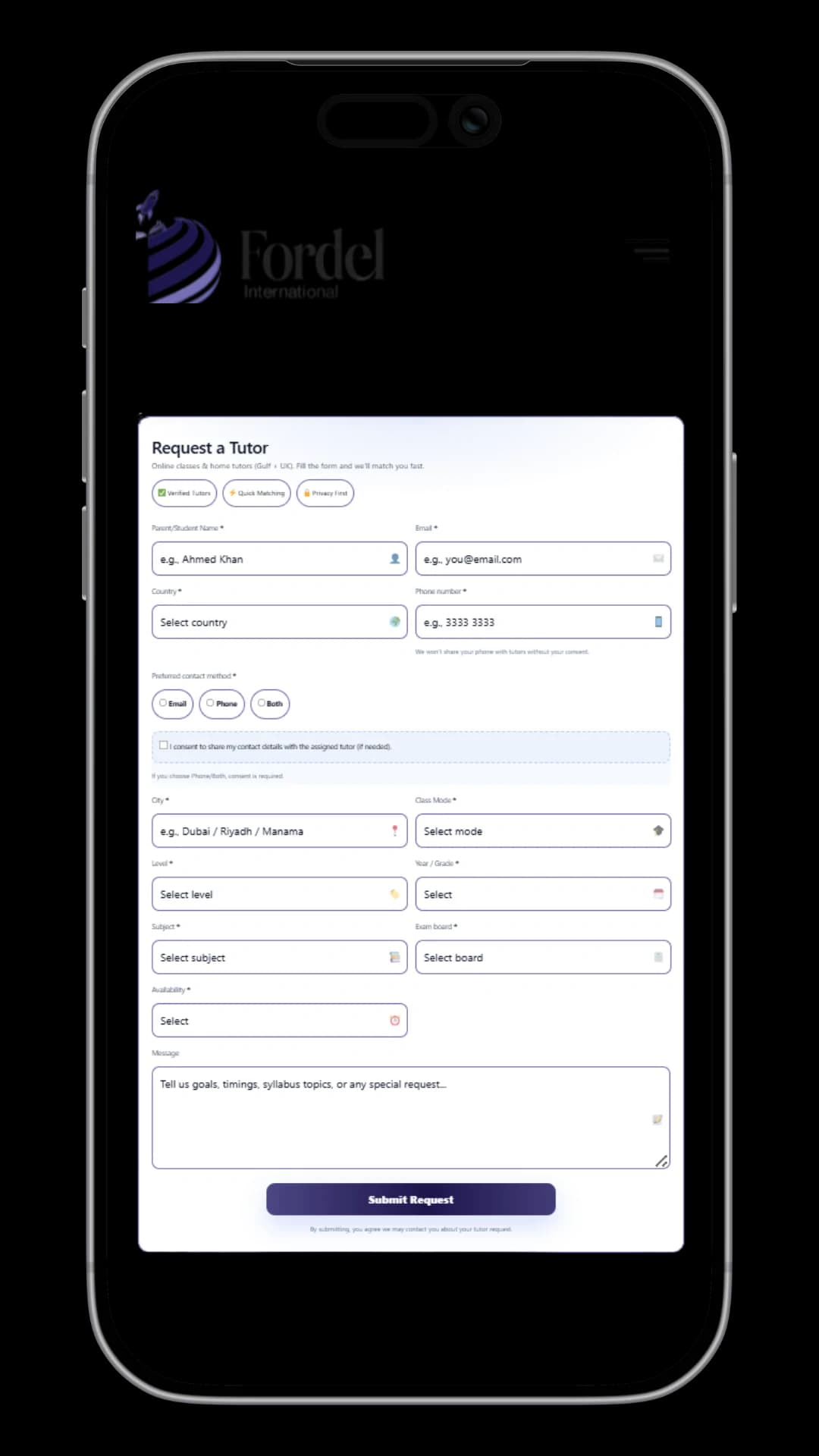 Request A Tutor
